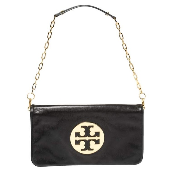 Tory Burch Black Leather Reva Clutch with Gold Chain Strap - Picture 1 of 1